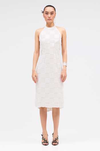 Sruti Dalmia_White Viscose Georgette Halter Neck Dune Of Stars Dress _Online_at_Aza_Fashions