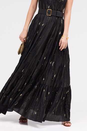 Sruti Dalmia Black Silk, Cotton, Mesh Halter Neck The Velvet Hour Hand Embroidered Dress Online at Aza Fashions Sruti Dalmia_Black Silk, Cotton, Mesh Halter Neck The Velvet Hour Hand Embroidered Dress _Online_at_Aza_Fashions