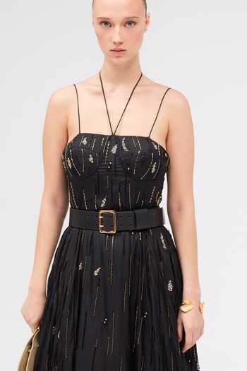 Shop Sruti Dalmia Black Silk, Cotton, Mesh Halter Neck The Velvet Hour Hand Embroidered Dress Online at Aza Fashions Shop_Sruti Dalmia_Black Silk, Cotton, Mesh Halter Neck The Velvet Hour Hand Embroidered Dress _Online_at_Aza_Fashions