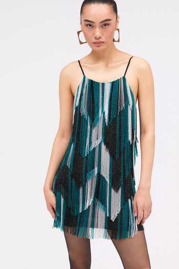 Sruti Dalmia_Multi Color Satin, Lycra, Nylon, Mightnight Sonata Geometric Embroidered Dress _Online_at_Aza_Fashions