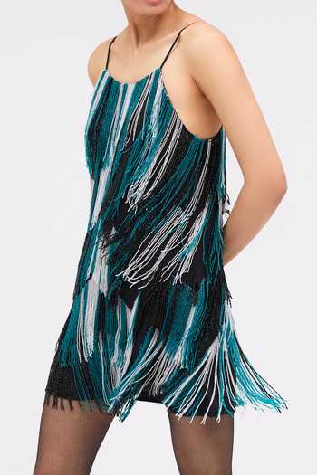 Buy_Sruti Dalmia_Multi Color Satin, Lycra, Nylon, Mightnight Sonata Geometric Embroidered Dress _Online_at_Aza_Fashions