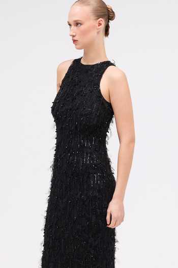 Buy Sruti Dalmia Black Nylon, Mesh High Neck Celestine Aura Hand Embroidered Dress Online at Aza Fashions Buy_Sruti Dalmia_Black Nylon, Mesh High Neck Celestine Aura Hand Embroidered Dress _Online_at_Aza_Fashions