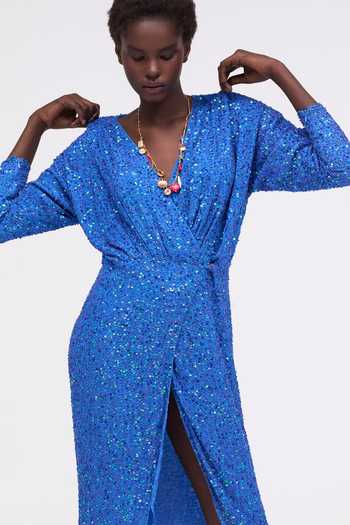 Sruti Dalmia Blue Viscose Georgette V-neck Elara Muse Wrap Dress Online at Aza Fashions Sruti Dalmia_Blue Viscose Georgette V-neck Elara Muse Wrap Dress _Online_at_Aza_Fashions