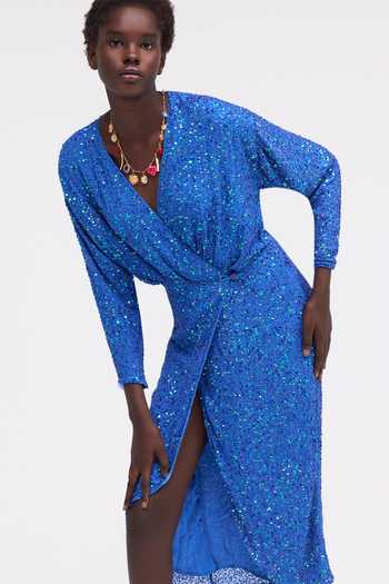 Buy Sruti Dalmia Blue Viscose Georgette V-neck Elara Muse Wrap Dress Online at Aza Fashions Buy_Sruti Dalmia_Blue Viscose Georgette V-neck Elara Muse Wrap Dress _Online_at_Aza_Fashions