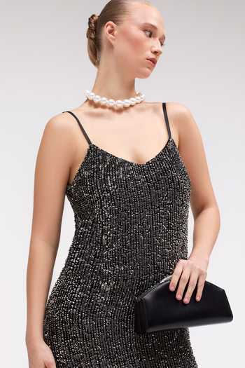 Buy Sruti Dalmia Black Viscose Georgette V-neck Marielle Star Embroidered Dress Online at Aza Fashions Buy_Sruti Dalmia_Black Viscose Georgette V-neck Marielle Star Embroidered Dress _Online_at_Aza_Fashions