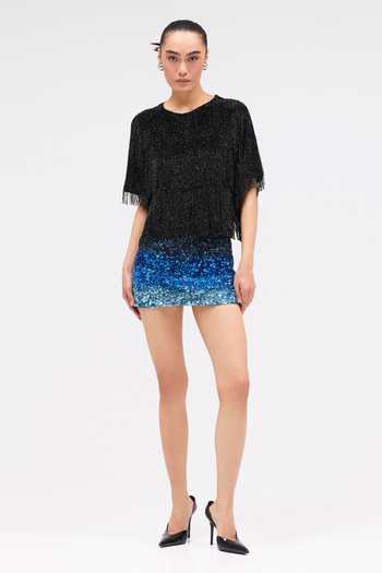 Sruti Dalmia_Black Crepe, Viscose Round Neck Celestive Hand Embroidered Top _Online_at_Aza_Fashions