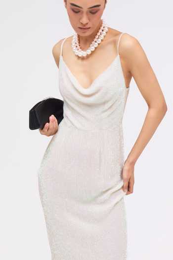 Sruti Dalmia Off White Viscose Georgette Cowl Neck Elaria Dress Online at Aza Fashions Sruti Dalmia_Off White Viscose Georgette Cowl Neck Elaria Dress _Online_at_Aza_Fashions