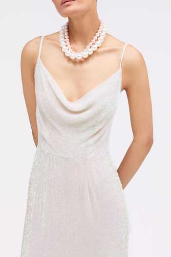 Buy Sruti Dalmia Off White Viscose Georgette Cowl Neck Elaria Dress Online at Aza Fashions Buy_Sruti Dalmia_Off White Viscose Georgette Cowl Neck Elaria Dress _Online_at_Aza_Fashions