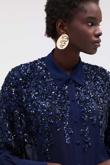 Sruti Dalmia Blue Viscose Georgette Collared Neck Elunara Hand Embroidered Shirt Online at Aza Fashions Sruti Dalmia_Blue Viscose Georgette Collared Neck Elunara Hand Embroidered Shirt _Online_at_Aza_Fashions