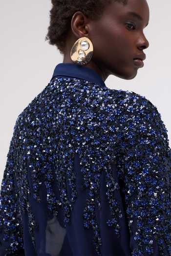 Buy Sruti Dalmia Blue Viscose Georgette Collared Neck Elunara Hand Embroidered Shirt Online at Aza Fashions Buy_Sruti Dalmia_Blue Viscose Georgette Collared Neck Elunara Hand Embroidered Shirt _Online_at_Aza_Fashions