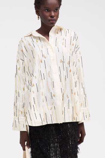 Buy_Sruti Dalmia_Beige Silk Collared Neck Amara Embroidered Shirt _Online_at_Aza_Fashions