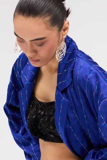 Buy Sruti Dalmia Blue Crepe, Satin, Viscose Celina Hand Embroidered Trench Coat Online at Aza Fashions Buy_Sruti Dalmia_Blue Crepe, Satin, Viscose Celina Hand Embroidered Trench Coat _Online_at_Aza_Fashions