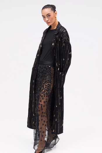 Buy Sruti Dalmia Black Crepe, Satin, Viscose, Jersey Noire Hand Embroidered Trench Coat Online at Aza Fashions Buy_Sruti Dalmia_Black Crepe, Satin, Viscose, Jersey Noire Hand Embroidered Trench Coat _Online_at_Aza_Fashions