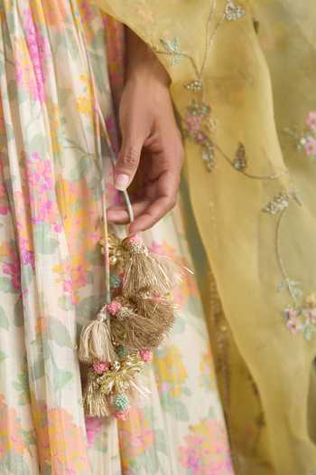 Shop_Summer By Priyanka Gupta_Multi Color Chanderi, Organza V-neck Cassia Embroidered Lehenga Set _Online_at_Aza_Fashions