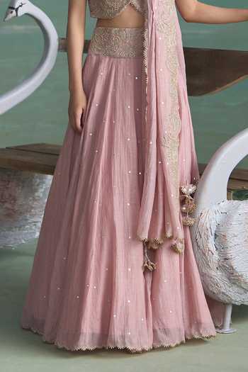 Buy_Summer By Priyanka Gupta_Pink Chanderi High Neck Vrinda Dori Work Lehenga Set _Online_at_Aza_Fashions
