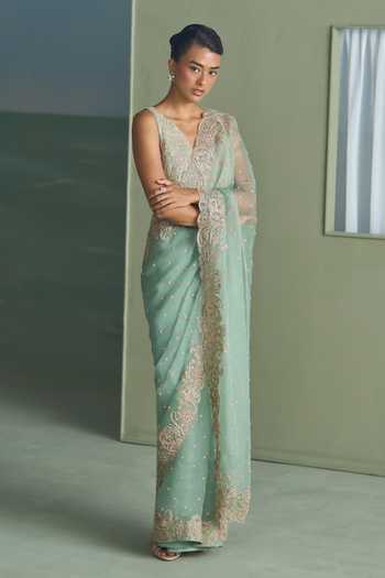 Summer By Priyanka Gupta Vrinda Paisley Dori Embroidered Saree With Blouse