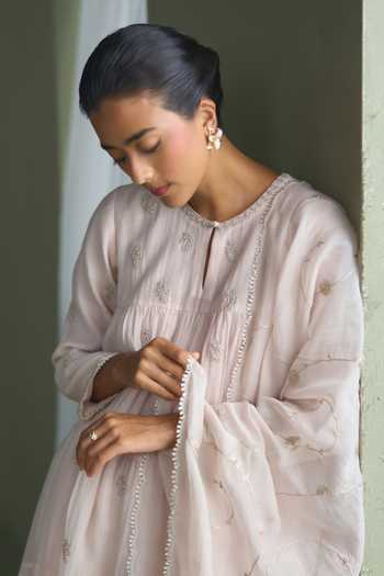 Buy_Summer By Priyanka Gupta_Pink Chanderi Round Neck Clara Dori Embroidered Anarkali Set _Online_at_Aza_Fashions