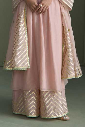Buy_Summer By Priyanka Gupta_Pink Chanderi Split V-neck Freya Embroidered Kaftan Set _Online_at_Aza_Fashions