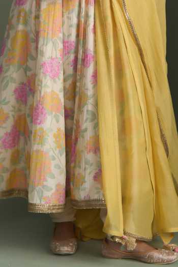 Summer By Priyanka Gupta_Multi Color Chanderi Round Neck Cassia Printed Anarkali Set _Online_at_Aza_Fashions
