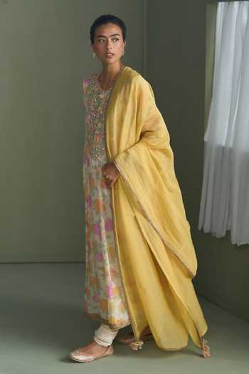 Buy_Summer By Priyanka Gupta_Multi Color Chanderi Round Neck Cassia Printed Anarkali Set _Online_at_Aza_Fashions