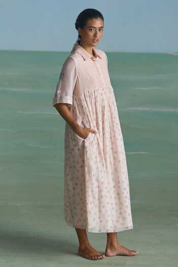 Buy Summer By Priyanka Gupta Pink Chanderi Collared Neck Elsie Printed Shirt Dress Online at Aza Fashions Buy_Summer By Priyanka Gupta_Pink Chanderi Collared Neck Elsie Printed Shirt Dress _Online_at_Aza_Fashions