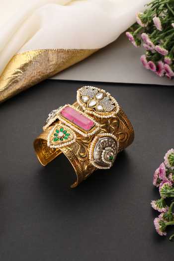 Swabhimann_Multi Color Embellished Broad Polki Cuff _Online_at_Aza_Fashions