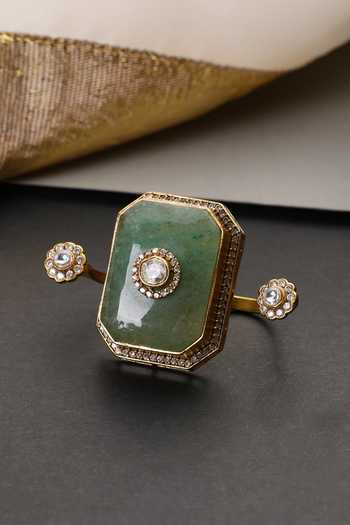 Swabhimann_Green Polki Embellished Adjustable Ring _Online_at_Aza_Fashions