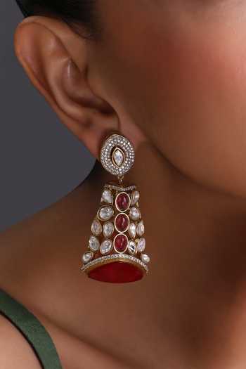 Swabhimann_Red Ruby And Polki Studded Earrings _Online_at_Aza_Fashions
