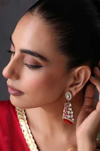 Buy_Swabhimann_Red Ruby And Polki Studded Earrings _Online_at_Aza_Fashions