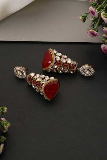 Shop_Swabhimann_Red Ruby And Polki Studded Earrings _Online_at_Aza_Fashions