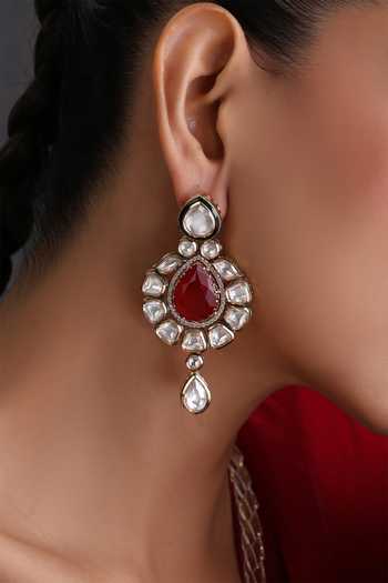Swabhimann_Red Ruby And Polki Dangler Earrings _Online_at_Aza_Fashions