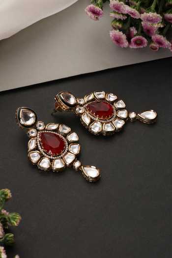 Buy_Swabhimann_Red Ruby And Polki Dangler Earrings _Online_at_Aza_Fashions