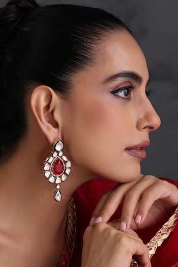 Shop_Swabhimann_Red Ruby And Polki Dangler Earrings _Online_at_Aza_Fashions