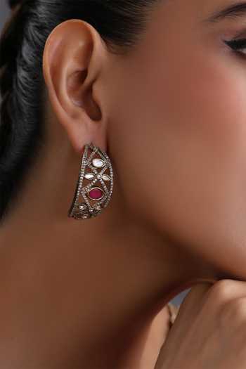 Swabhimann_Red Ruby And Polki Embellished Hoop Earrings _Online_at_Aza_Fashions