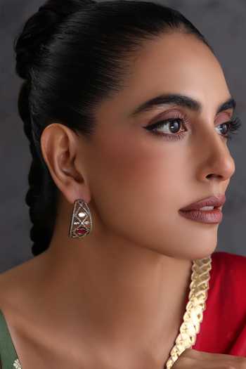 Buy_Swabhimann_Red Ruby And Polki Embellished Hoop Earrings _Online_at_Aza_Fashions