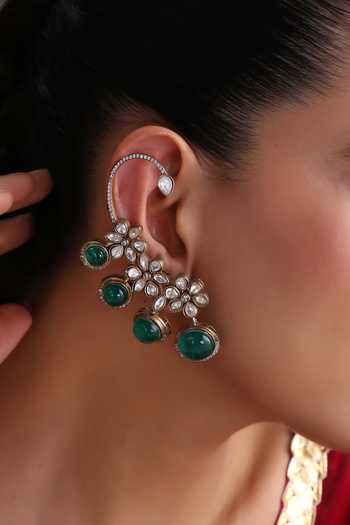 Buy_Swabhimann_Emerald Green And Polki Pair Of Ear Cuffs _Online_at_Aza_Fashions