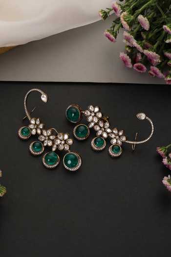 Shop_Swabhimann_Emerald Green And Polki Pair Of Ear Cuffs _Online_at_Aza_Fashions