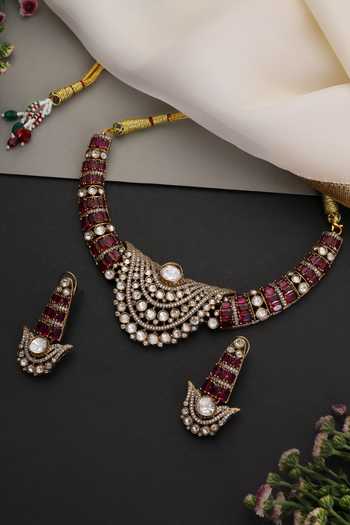 Swabhimann_Red Ruby And Polki Hasli Necklace Set _Online_at_Aza_Fashions