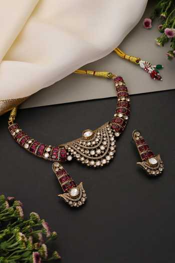 Swabhimann Ruby & Polki Hasli Necklace Set 