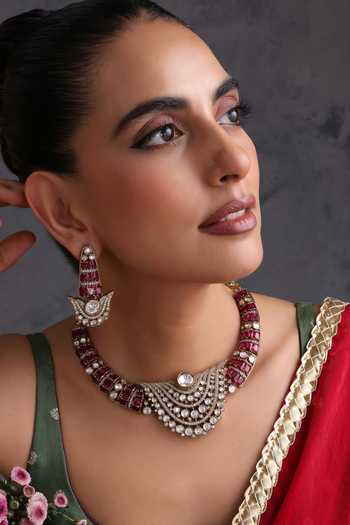 Buy_Swabhimann_Red Ruby And Polki Hasli Necklace Set _Online_at_Aza_Fashions