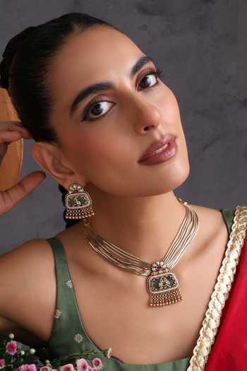 Swabhimann_Green Mint Stone Studded Pendant Necklace Set _Online_at_Aza_Fashions