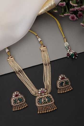 Swabhimann Mint Stone Studded Pendant Necklace Set 