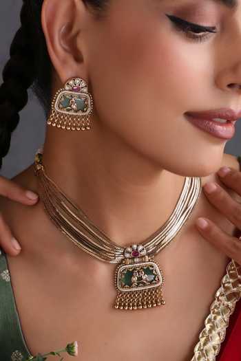 Buy_Swabhimann_Green Mint Stone Studded Pendant Necklace Set _Online_at_Aza_Fashions