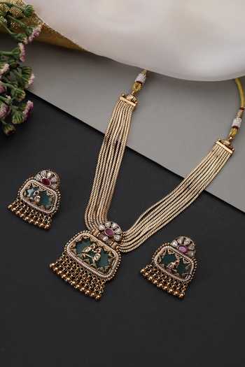 Shop_Swabhimann_Green Mint Stone Studded Pendant Necklace Set _Online_at_Aza_Fashions