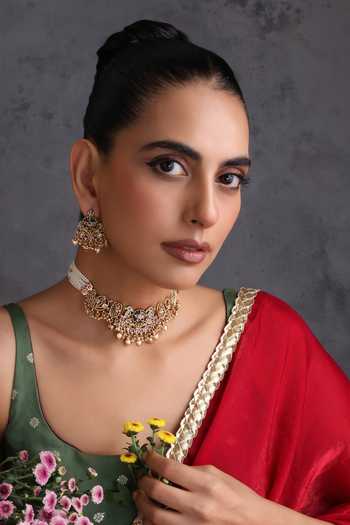 Swabhimann_Multi Color Carved Temple Embellished Choker Set _Online_at_Aza_Fashions