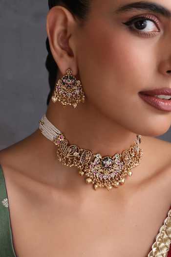Buy Swabhimann Multi Color Carved Temple Embellished Choker Set Online at Aza Fashions Buy_Swabhimann_Multi Color Carved Temple Embellished Choker Set _Online_at_Aza_Fashions