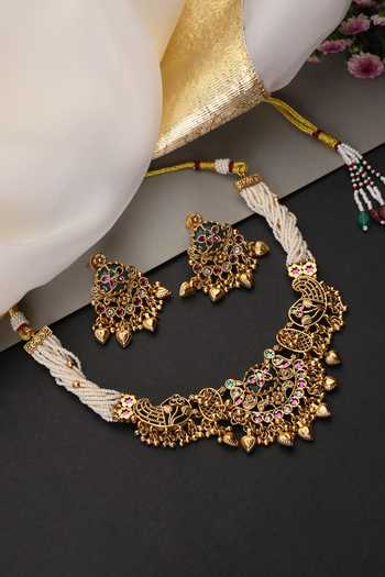 Swabhimann Carved Temple Embellished Choker Set 