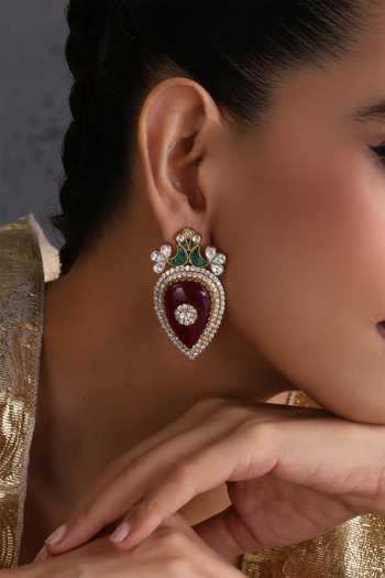 Swabhimann_Multi Color Ruby And Mint Polki Stud Earrings _Online_at_Aza_Fashions