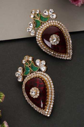 Buy_Swabhimann_Multi Color Ruby And Mint Polki Stud Earrings _Online_at_Aza_Fashions