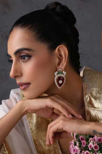 Shop_Swabhimann_Multi Color Ruby And Mint Polki Stud Earrings _Online_at_Aza_Fashions